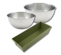 Zenker 9368650 Set 4 pièces Moule à Cake 30 cm, Antiadhésif ILAG et Cire de Carnauba, 2 Bols à Mixer en Acier Inoxydable 20,5 et 25 cm, Spatule à Pâtisserie Silicone, Vert, Inox, Rose