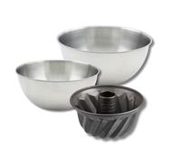 Zenker 9370050 Set 4 pièces Mini Moule à Kouglof 18 cm, avec Antiadhésif ILAG Spécial sans PFOA, 2 Bols à Mixer en Acier Inoxydable 20,5 et 25 cm, Spatule à Pâtisserie Silicone, Kougelhopf, Noir, Rose