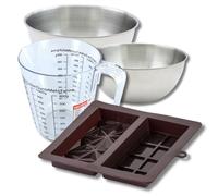 Zenker 9372750 Set Pâtisserie avec Deux Moules à Chocolat de Dubaï 22,5x19 cm, Empreinte Profonde, Bols à Mixer Acier Inox 20,5 et 25 cm, Verre Mesureur Plastique 1 L, Spatule, Silicone, Marron, Inox