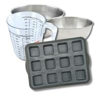 Zenker 9377150 Set à Pâtisserie Plaque à Gâteaux 12 Carrés 36,3 x 26 cm, Brownies, Silicone Fibre de Verre, 2 Bols Inox 20,5 et 25 cm, Verre Mesureur Plastique 1 L, Spatule, Noir