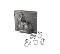 Zenker 9917550 Moule à gâteau lapin de Pâques 3D et emporte-pièces, moule lamala et emporte-pièce pâques, ustensiles pâtisserie, moule lapin, moule gâteau, Acier, Inox, 21,5 x 19 x 6 cm et env 9 cm