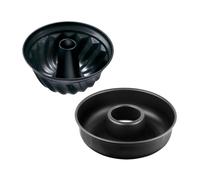 Zenker 9925150 Lot de 2 moules à gâteaux, moule à kouglof, moule à kougelhopf, moule à savarin à fond lisse, moule couronne, moule à cheminée, Acier, Noir, 28 et 25 cm