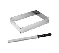 Zenker 9925450 Cadre à gâteau rectangle réglable et couteau, cadre extensible, moule à gâteau rectangle, Acier inoxydable, Argent, 27,5-52 x 18,5-34 cm