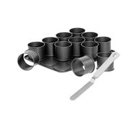 Zenker 9926850 Plaque pâtisserie avec 12 mini moules ronds et spatule à glacer, 12 mini moule à flan avec spatule, 12 petits moules gâteaux hauts, plaque cuisson, Acier, Plastique, 38 x 30 cm et 23 cm