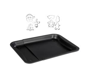 Zenker 9936150 plaque de cuisson extensible et 7 emporte-pièces de Noël, plaque patisserie réglable et emporte-pièces inox, plaque cuisson four, Acier, 35-52 x 32 x 3 cm