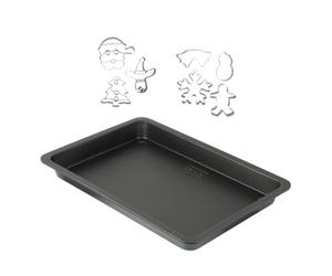 Zenker 9940250 Plaque de cuisson rectangulaire et 7 emporte-pièces de Noël, plaque four et emporte pieces inox, plaque patisserie pour biscuits, Acier, 42 x 29 cm