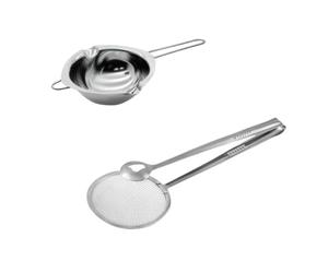 Zenker 9941350 Service à bain marie pour chocolat, bain marie pour chocolat, pince à friture, pince pour beignet au chocolat, Acier inoxydable, 26 x 11 x 6 cm et 28,5 x 10 cm