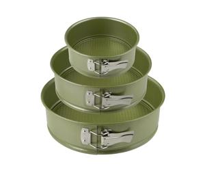 Zenker 9980950 Set 3 moules à manqué collection Green Vision, moule à manqué, moule à charnière, Moule rond vert éco-responsable anti-adhésif, ILAG, Cire de carnauba, Diamètres 20 cm + 24 cm + 26 cm