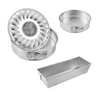 Zenker 9992250 Ensemble de 3 moules à gâteaux avec moule à cake, moule à manqué, moule à manqué et savarin, moules ronds, moules rectangles, Acier étamé, Gris, Ø18,5, Ø26 cm, 30 x 11,5 cm