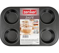Zenker Moule à muffins 6 plaques PURE, pour des muffins & cupcakes juteux, plaque à muffins (couleur : noir)