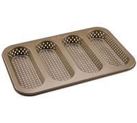 Zenker Moule à Pain 4 Mini Baguettes, Brioche et Pain Au Lait - Acier Doré, 33,5 x 22 x 3 cm