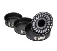 Zenker Set de 2 Moules à Manqué + 1 à Savarin Collection Black Metallic, Charnière, Rond, Acier Noir, Diamètres 20 cm + 24 cm + 28 cm