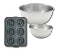 Zenker Set pâtisserie plaque silicone 36 cm, 2 bols inox et spatule | Cuisson bien cadrée, Format 36 x 26 cm, Bols 25 et 20,5 cm, Spatule 25 cm, Lave-vaisselle, Moule à gâteaux, Verre