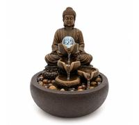 Zen'Light Fontaine d’Intérieur Bouddha Shanti 30 cm avec Boule de Verre Rotative LED - Fontaine Zen à Eau 3 Cascades - Décoration Relaxante pour Salon, Bureau et Espace Bien-Être