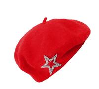 Zenlir Bérets confortables avec décorations étoiles scintillantes en tissu respirant et chaud pour temps froid, chapeau d'hiver décontracté et formel, Rouge, taille unique