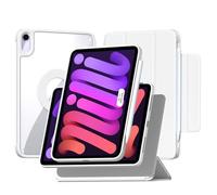 ZENLU Étui à Rabat magnétique Amovible en Cuir synthétique de qualité supérieure avec Support à Angles Multiples et Fente pour Crayon, étui de Protection Complet pour iPad Mini 6/7 de 8,3" (Blanc)