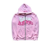ZENMANCHEN Sweat à Capuche Y2k surdimensionné avec Fermeture éclair intégrale pour Homme, Veste Y2k Gothique, Sweat à Capuche Vintage, 2-Rose, Large