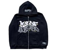 ZENMANCHEN Sweat à Capuche Y2k surdimensionné avec Fermeture éclair intégrale pour Homme, Veste Y2k Gothique, Sweat à Capuche Vintage, 2-Noir, Small