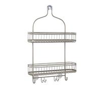 Zenna Home Étagère de douche moderne et fonctionnelle en acier avec 2 étagères extra larges et crochets intégrés, nickel satiné