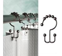 Zenna Home Lot de 12 Anneaux de Douche en métal à Double Glissement, Bronze huilé, résistants à la Rouille, avec Glissement Lisse pour Rideaux de Douche et doublures