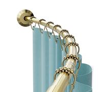 Zenna Home Rustproof Curved Shower Curtain Rod, No Drill Tension or Permanent Mount Adjustable Curved Shower Rod for Bathroom, Easy Install, Rounded for Extra Room, 50 to 72 Inches, Gold