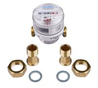 Zenner Compteur d'eau 1/2" eau froide et chaude 80 mm de longueur avec raccord et kit de joints, calibrage 2026