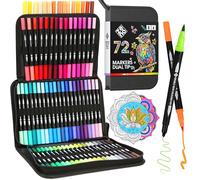 ZENO 72 Feutres Coloriage Adulte - Sans Trace, Crayon Feutre Coloriage Adulte - Feutre Double Pointe Fine & Pinceau - Dessin, Croquis, Coloriage, Manga, Mandala, Feutre Aquarelle avec Malette