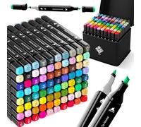 ZENO 80 Feutres à Alcool Double Pointe - Feutre à Alcool Brush & Fin pour Coloriage Adulte, Dessin, Crayon Feutre Pro, Kit Coloriage avec Pochette, Marqueurs à Dessin