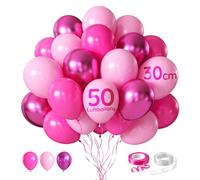 ZENO Ballons Baudruche Roses - Lot de 50 Ballons Latex 30 cm - Avec Ruban & Chaîne - Pour Baby Shower, Anniversaire & Fête