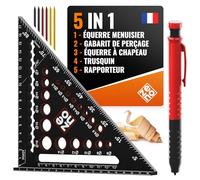 ZENO Equerre Menuisier 180 mm - Equerre Charpentier - Outil Menuisier Tout-en-un : Équerre, Rapporteur, Règle, Trusquin, Gabarit de percage - Crayon de Chantier Professionnel