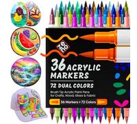 ZENO Feutres Acryliques 72 Couleurs - Set 36 Marqueurs Double Couleur, Feutres Double Pointe pour Coloriage, Dessin, Loisirs Créatifs, Peinture sur Papier, Verre, Bois, Tissu, Pierre