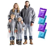 ZENO Poncho de Pluie Jetable Familial - Enfant et Adulte - Capuche | Compact Comme une Carte de Crédit, Protège Toute la Famille Lors de Randonnées, Camping ou Festivals en Plein Air - 4 Pcs