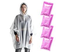 ZENO Poncho Pluie Imperméable Jetable - Cape de Pluie Femme Homme - Poncho Transparent avec Capuche - Imperméable pour Festival Vélo Randonée - Pack de 4 - Édition Pink Mist
