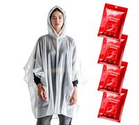 ZENO Poncho Pluie Imperméable Jetable - Cape de Pluie Femme Homme - Poncho Transparent avec Capuche - Imperméable pour Festival Vélo Randonée - Pack de 4 - Édition Red Rush