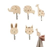 ZenoScope 5 Porte Manteau Enfant, Crochet Mural Animal en Bois Adhésif sans Percage, Patère Autocollante Résistante pour Chambre & Salle de Bain