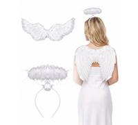 ZenoScope Ailes d'ange avec auréole, Petit Modèle Blanc 1 Ensemble, Déguisement Ange Femme Léger avec Sangles Confortables pour Cosplay, Halloween et Événements