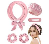 ZenoScope Bigoudis Boucle Sans Chaleur 1 Ensemble + 1 Bonnet Rose, Boudin Cheveux, Pour Cheveux Moyens et Longs, Ondulations Naturelles, Zéro Dommages Thermiques, Anti-Frizz