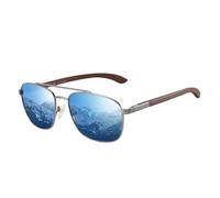 ZENOTTIC Lunettes de soleil polarisantes pilote homme monture carrée en métal miroité temple en bois lentille de protection UV400