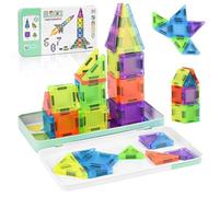 Zenovate 50 Pièces Tuiles Magnétiques Enfant Voyage, Jeu de Construction Magnétique, Mini Magnetic Tiles Voyage avec Boîte Métallique, Jeux Aimanté Enfant Cadeau 3 4 5 6 Ans
