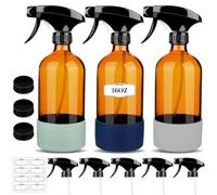 ZENOWICK Lot de 3 flacons pulvérisateurs en verre de 473,6 g, conteneurs vides rechargeables avec manchon en silicone, buse réglable améliorée pour le nettoyage, les huiles essentielles, les cheveux