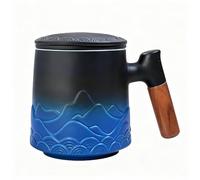 Zenoza Tisaniere avec Filtre et Couvercle - 500ml Mugs à Infusion, Ceramique Tasse à Thé avec Poignée en Bois, Vert, Tasse Tisane Élégante pour Thé en Bleu ou Sachet