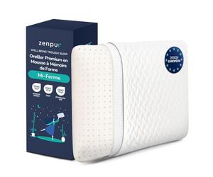 ZenPur Oreiller Cervical Mémoire de Forme 40x60 - Coussin Ergonomique Anti-Douleurs Cervicales - Mi-Ferme, Housse Bambou Premium, Certifié Oeko-TEX