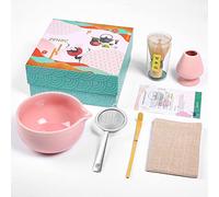 ZENRC Ceremony Pink Matcha Kit - Traditional Bamboo Matcha Whisk (Chasen) Scoop (Chashaku) Chawan Bowl with Pouring Spout Whisk Holder Sifter Tea Tray- The Perfect Matcha Set (Baby Pink, Set of 6)