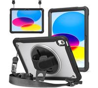 zenrich Coque Antichoc pour iPad 10ème Génération 10,9 Pouces 2022, Étui de Protection Robuste avec Support Rotative, Dragonne et Bandoulière réglable pour iPad 10,9 Pouces - Noir