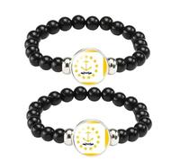 ZENRUIMING 2 bracelets en perles noires avec drapeau de l'État du Rhode Island - Fait à la main - Cordon élastique - Drapeau américain