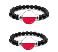 ZENRUIMING 2 bracelets en perles noires avec drapeau polonais, bracelet réglable en verre de cristal, souvenir de voyage polonais, One Size, Résine Verre, Pas de gemme
