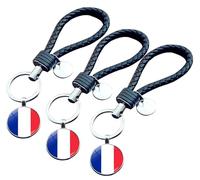 ZENRUIMING 3 porte-clés drapeau français, porte-clés en cuir tissé à la main, souvenirs de tourisme de France, souvenirs de fans de sportifs, Couleur du drapeau, taille unique