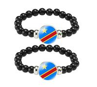 ZENRUIMING Lot de 2 bracelets avec drapeau de la République démocratique du Congo - Fait à la main - Réglable - Cordon extensible - Souvenir touristique de la République démocratique du Congo,
