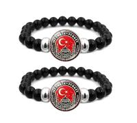 ZENRUIMING Lot de 2 bracelets de perles noirs élastiques réglables en forme de monuments d'Istanbul, souvenir touristique d'Istanbul