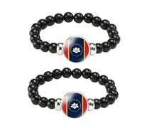 ZENRUIMING Lot de 2 bracelets de perles noirs faits à la main avec cordon élastique réglable Drapeau de l'État du Mississippi